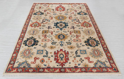 8x10 Beige Red Soft Shiny look Persian Style  Designer Oushak Turkish Design Hand Knotted Hand Spun Wool Rug #SE-138